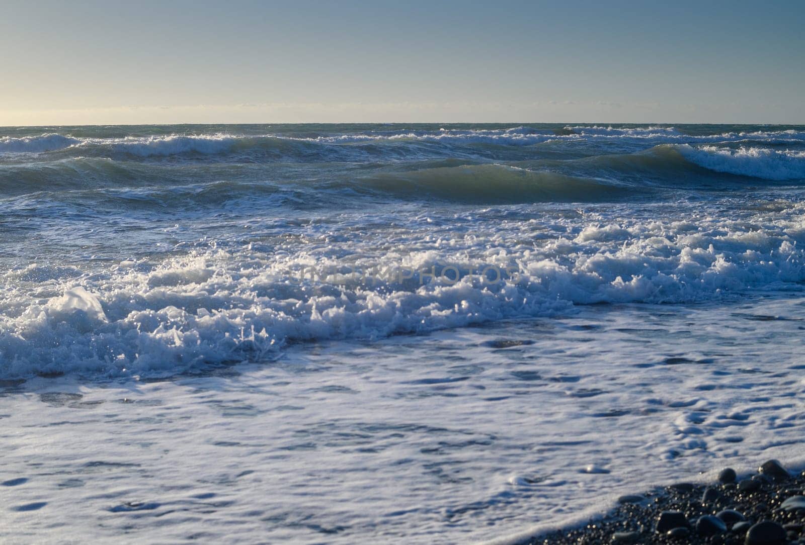 Mediterranean sea waves foam on the beach of Cyprus by Mixa74