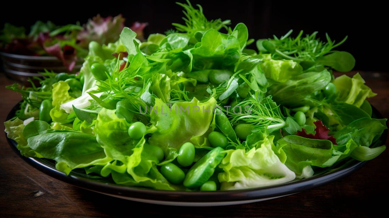 Lettuce leaves in a bowl. Generative AI, Nature.