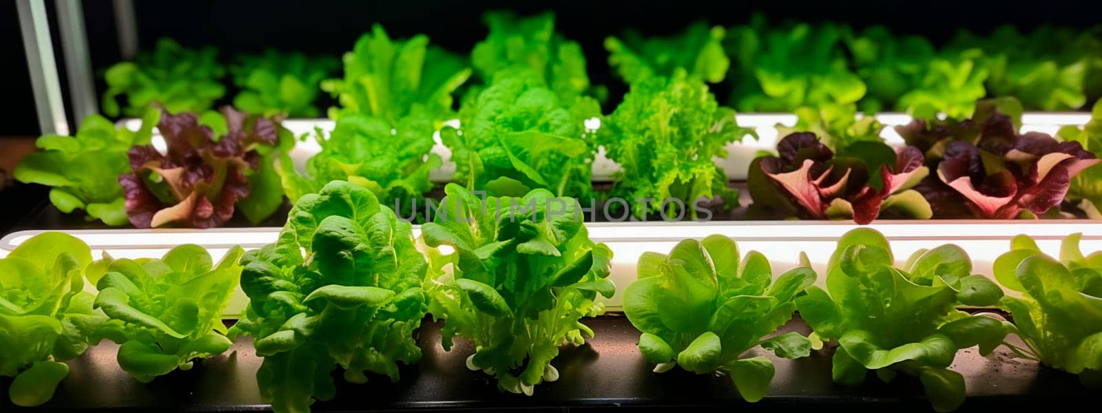 Growing lettuce on racks. Generative AI,