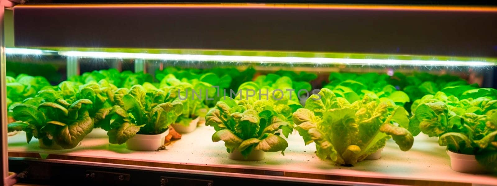 Growing lettuce on racks. Generative AI,