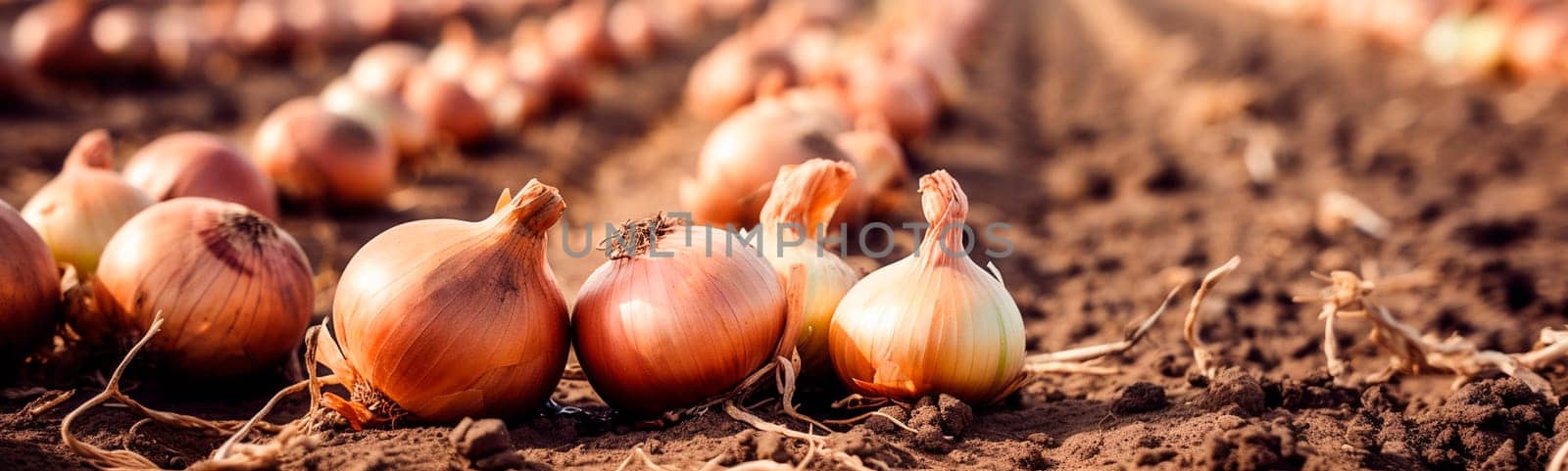 Onions growing in the garden field. Generative AI,