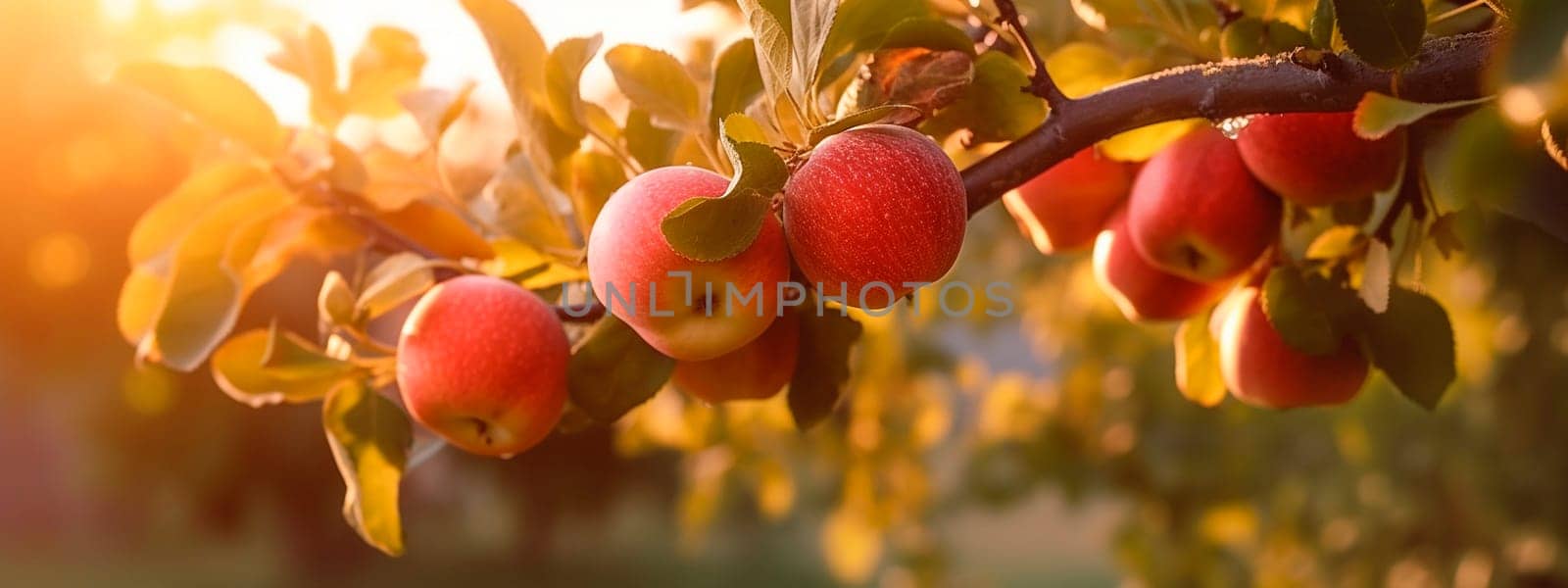 Apples grow on a tree in the harvest garden. Generative Ai, Food.