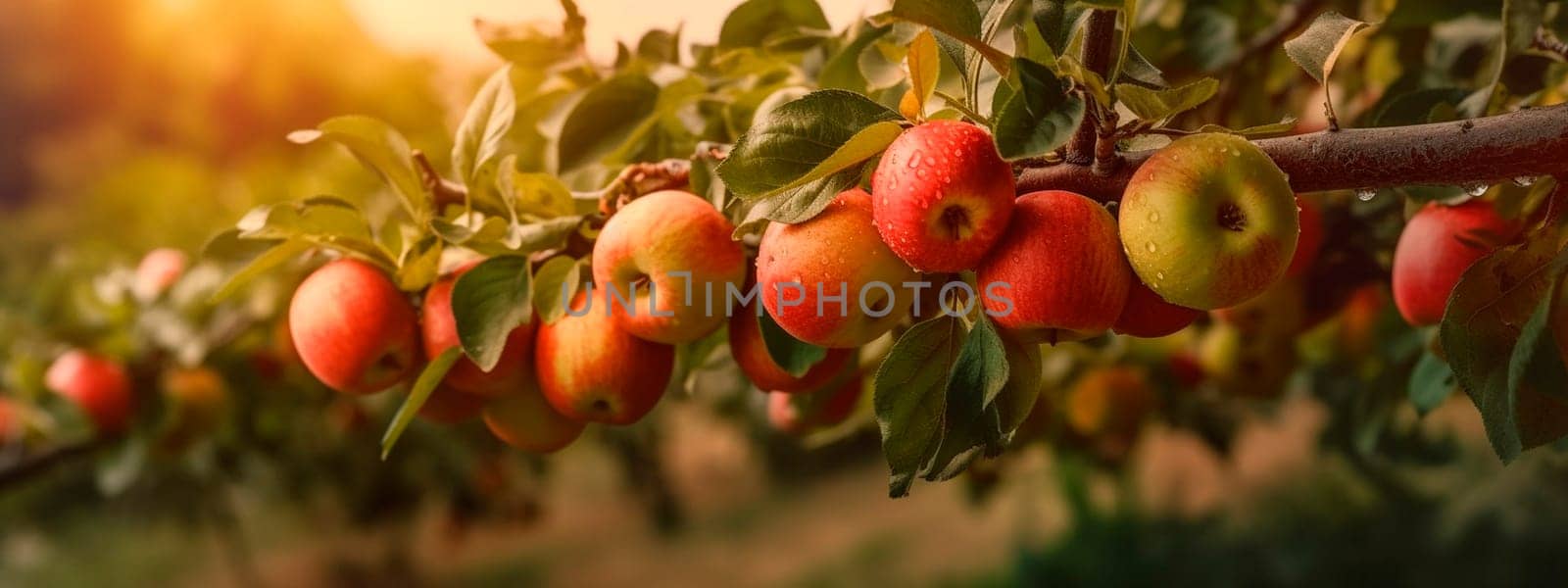 Apples grow on a tree in the harvest garden. Generative Ai, Food.