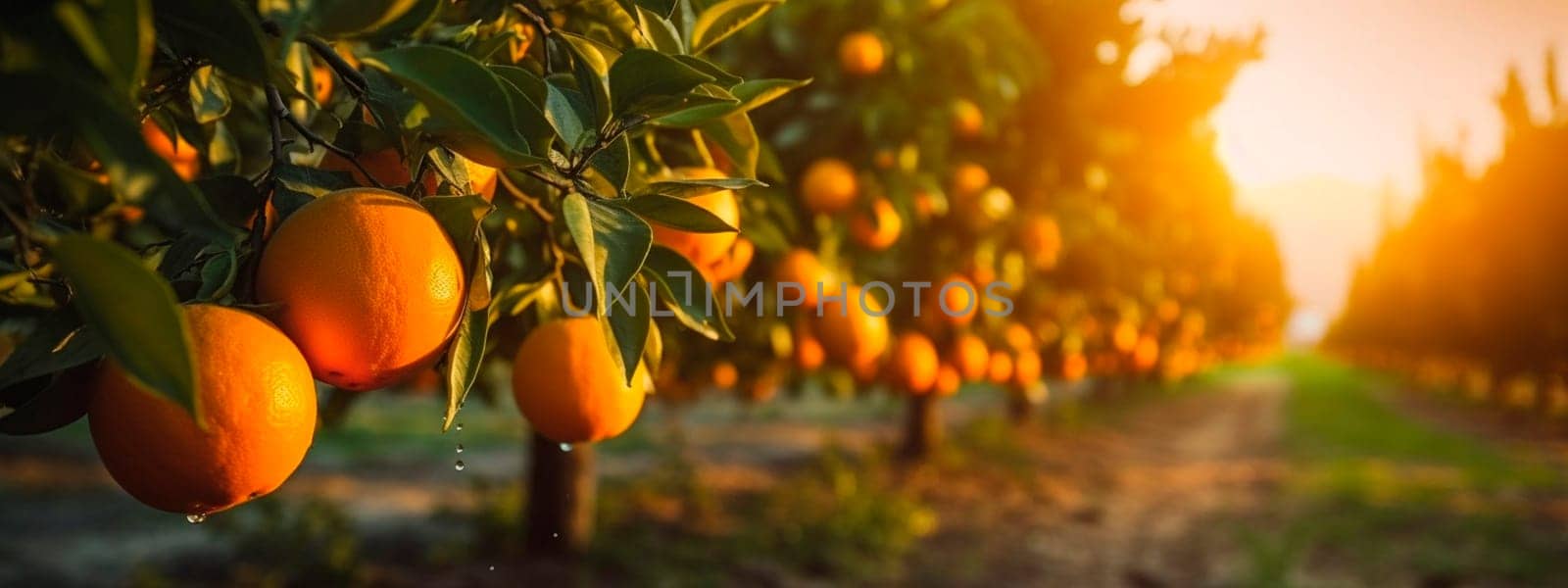 Oranges grow on a tree in a harvest garden. Generative Ai, Food.