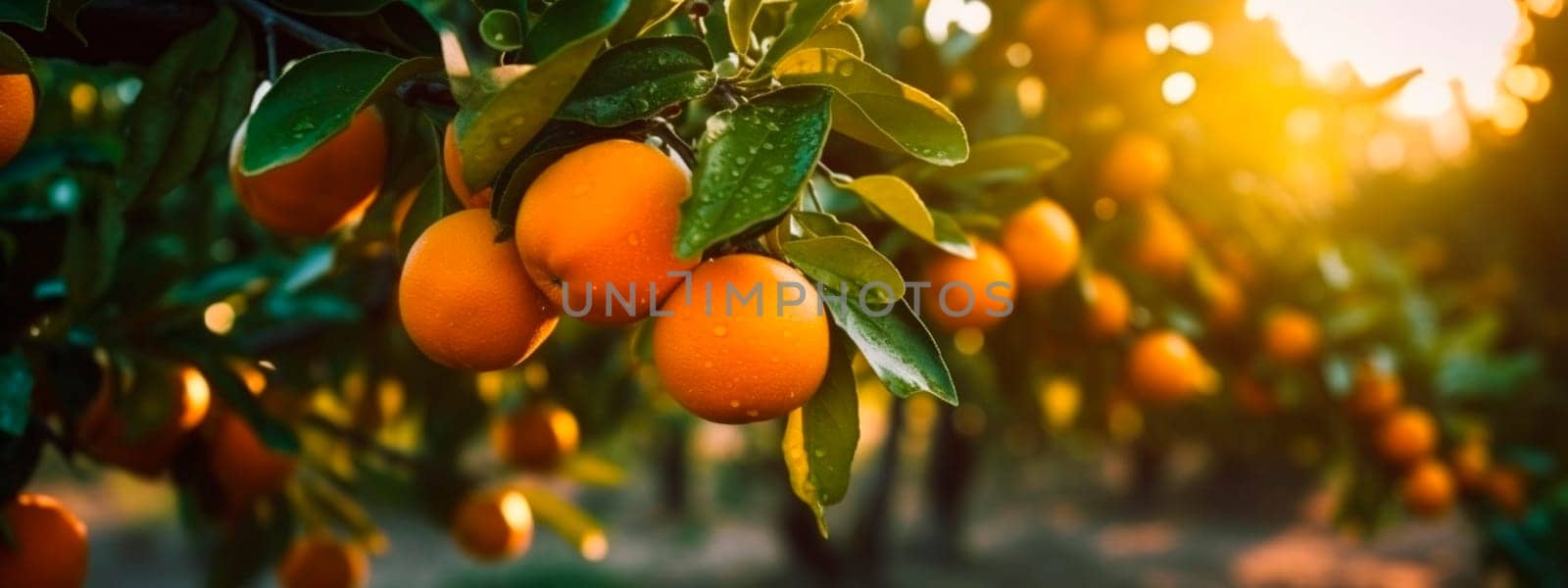 Oranges grow on a tree in a harvest garden. Generative Ai, Food.