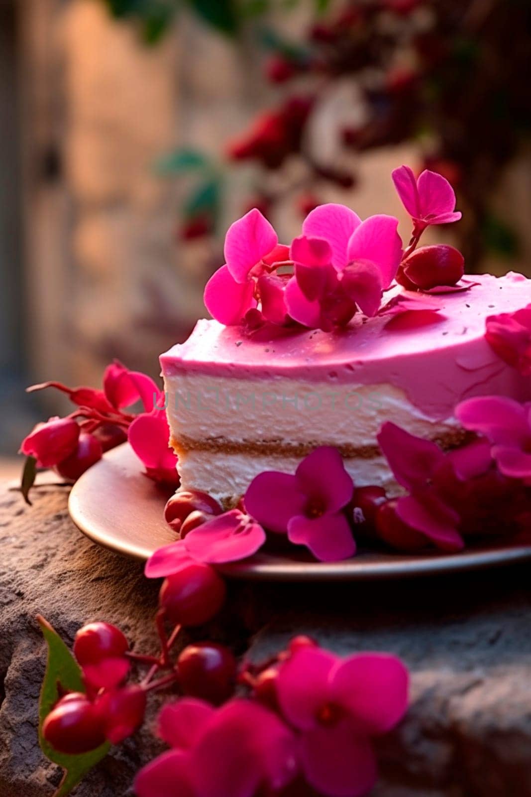 greek dessert Close-up in a greek village with blooming bougainvillea. Generative AI, nature.