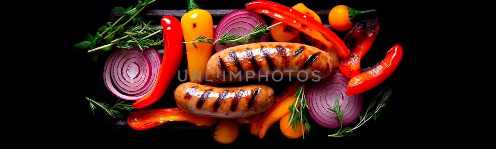 grilled sausages are fried on fire. Generative Ai,