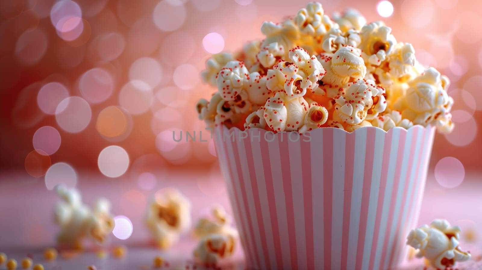 A bowl of popcorn is sitting on a table, ready to be enjoyed as a tasty snack or treat
