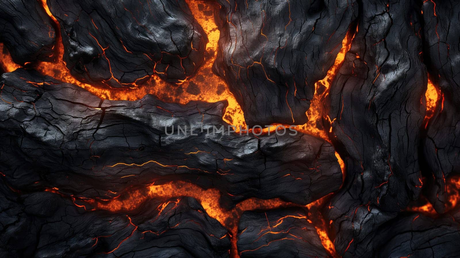 image showcases the intense heat and vibrant glow of embers as they break through the darkened surface of charred wood. Perfect for illustrating themes of transformation, energy, resilience, or nat raw power