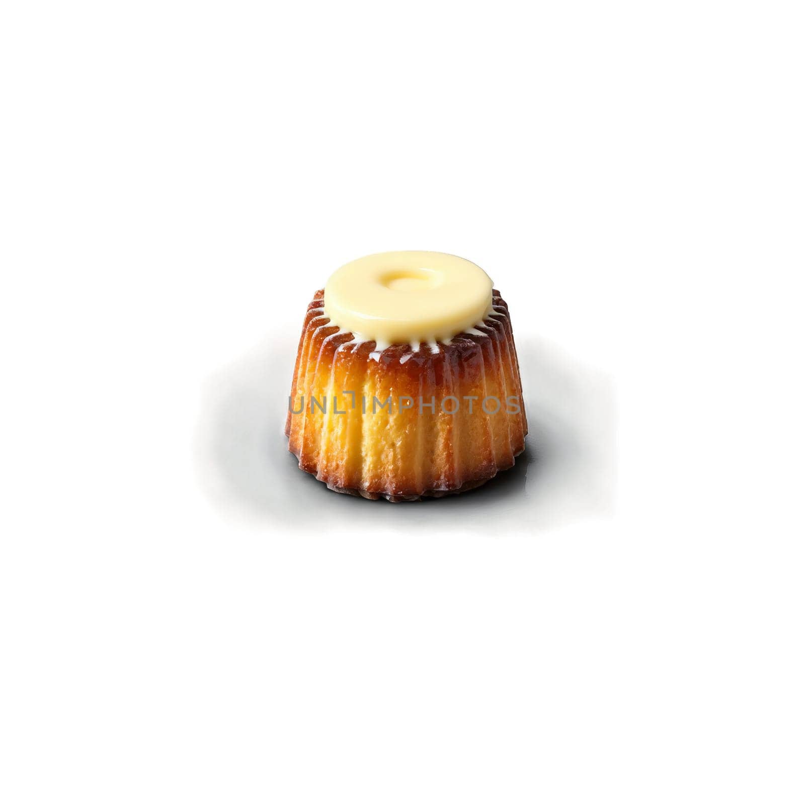 Canele with rum and vanilla flavored custard in fluted mold Food and culinary concept. Food isolated on transparent background.