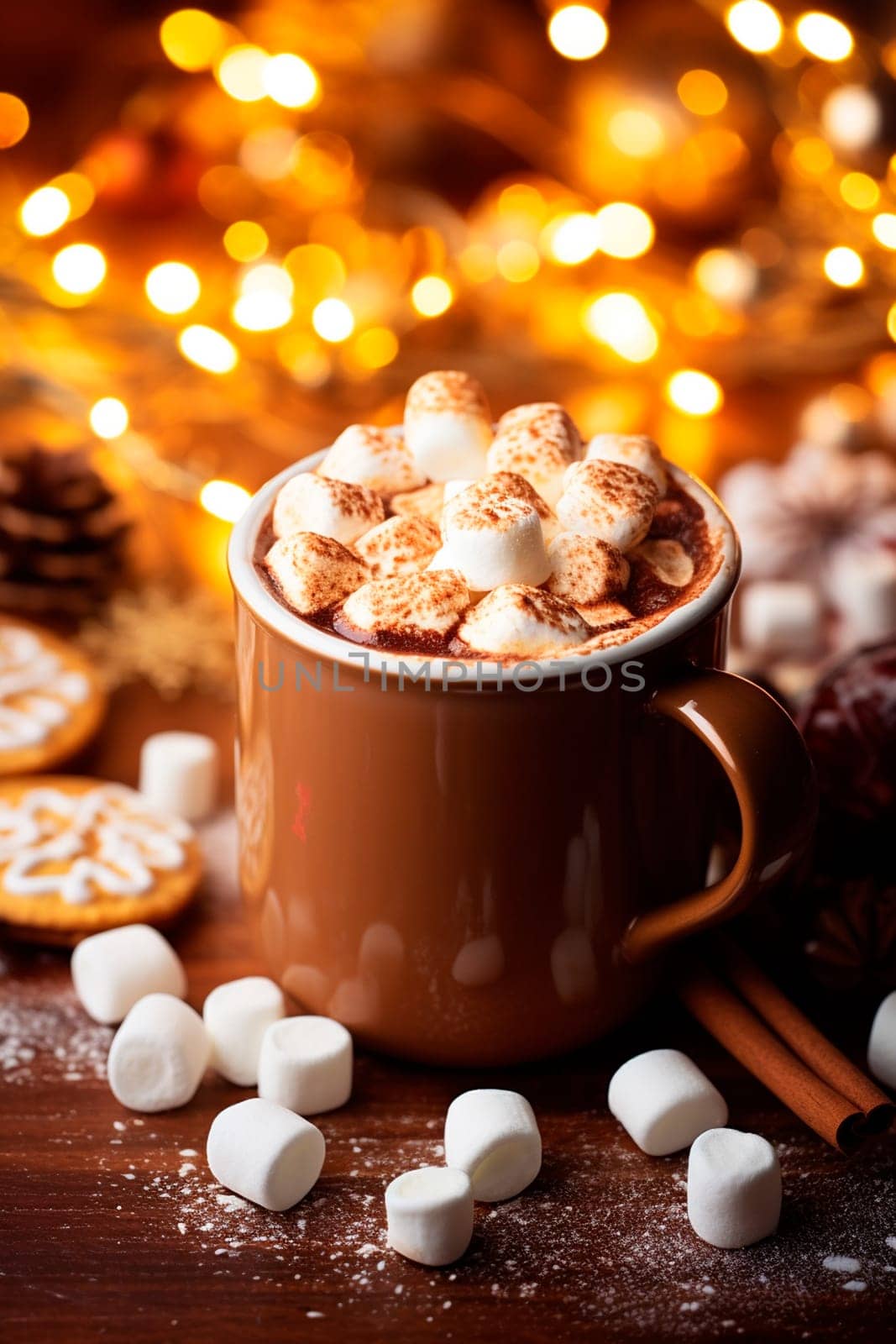 Christmas cup of cocoa with marshmallows. Generative AI, drink.