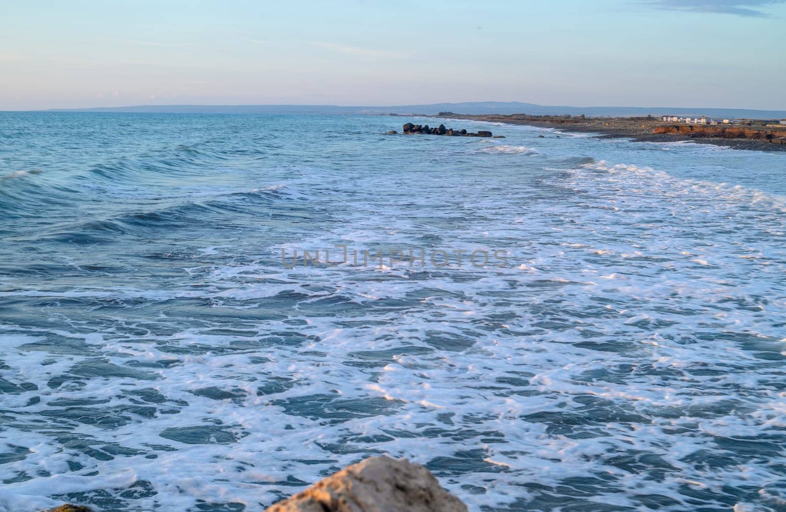 Beautiful landscape with sea and rocks, sunset on the Mediterranean sea. 2