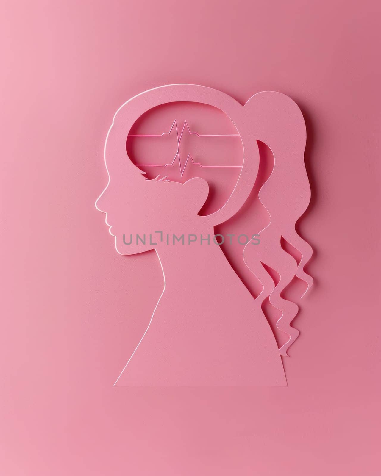 Woman's head with ponytail paper cutout on pink background beauty and fashion concept illustration by Vichizh