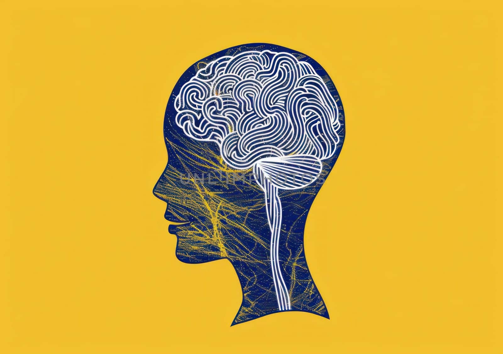 Creative concept of human brain in blue and yellow colors for medical, science, and technology themes