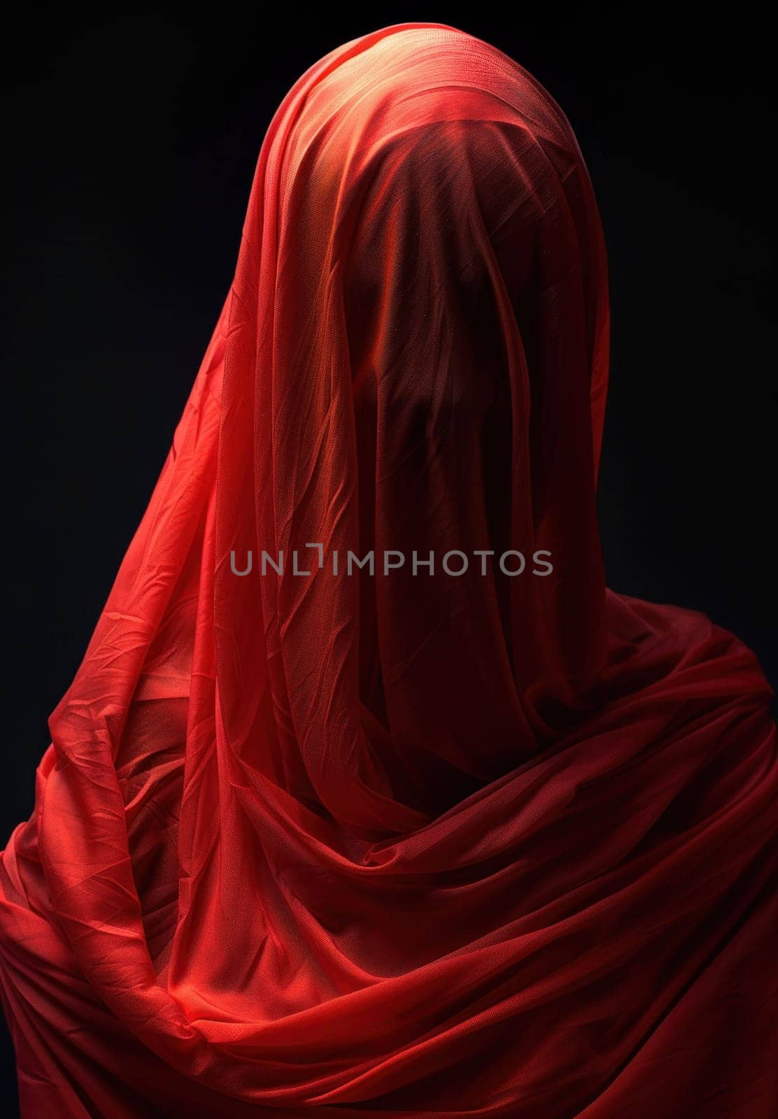 Elegant woman in red shawl on black background beauty and fashion concept in art photography