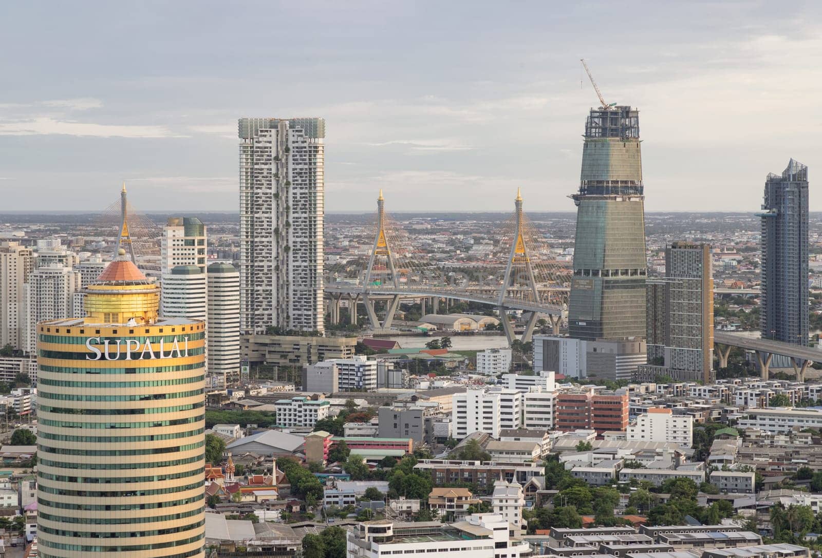 Bangkok, Thailand - Jun 02, 2024 - Afternoon scene of various skyscrapers in the business district of Bangkok city. Architectural of Modern high-rise buildings, Nice city view, Space for text, Selective Focus.