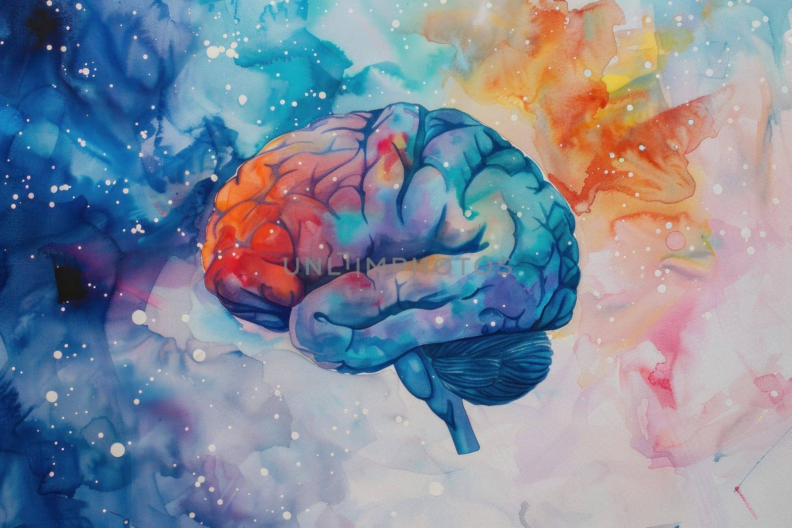 Colorful brain artwork on watercolor background exploring the complexity of the human mind by Vichizh