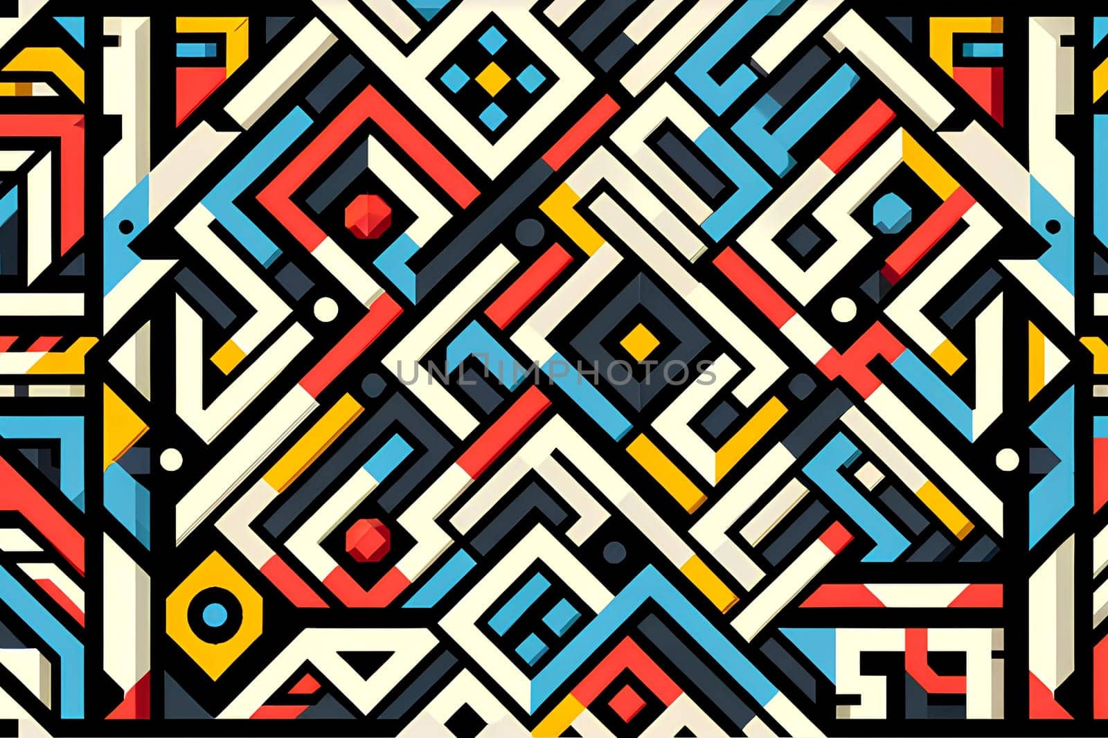 geometric horizontal pattern, multicolored labyrinth.