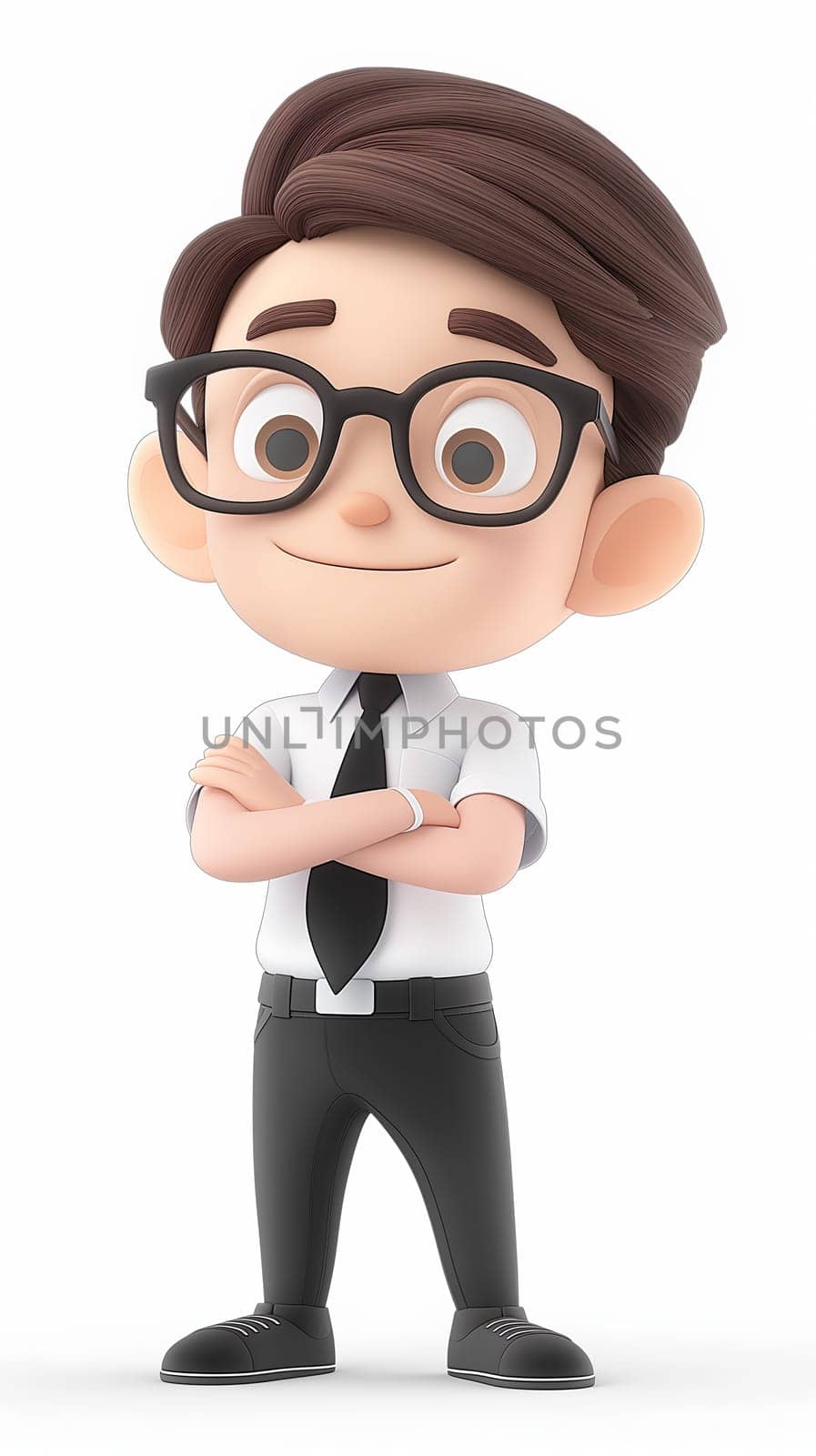 Confident Cartoon Businessman With Glasses Standing With Arms Crossed by chrisroll