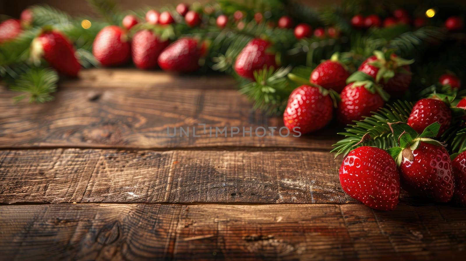 A rustic wooden table place of free space for your decoration and strawberry, Wooden table place with strawberry.