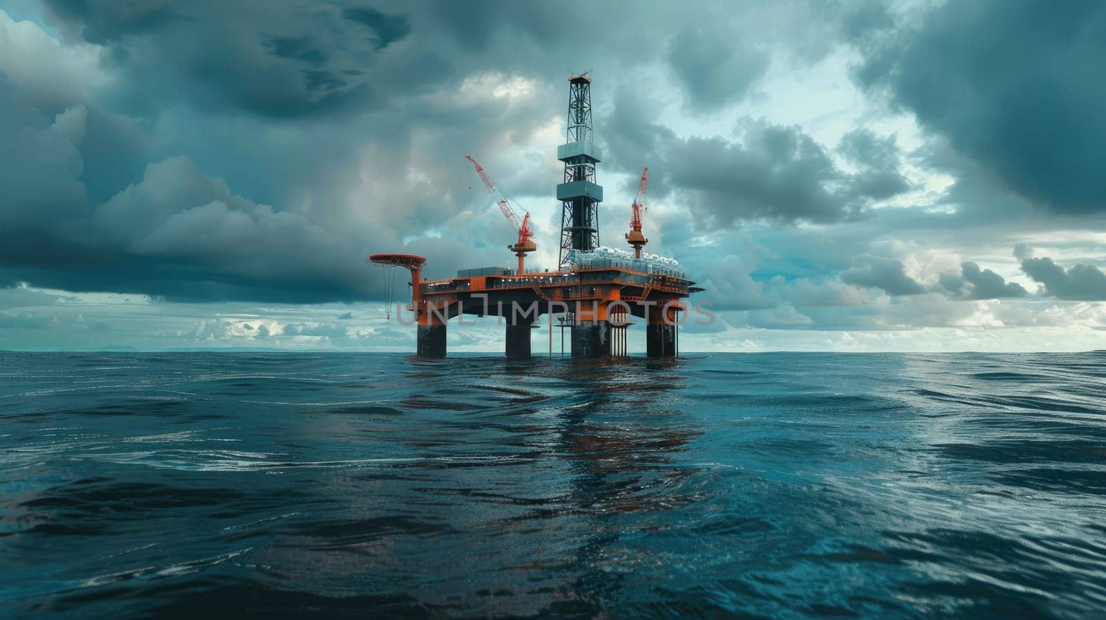 View of an oil platform in the middle of the ocean, Increase in gas and oil prices. Water pollution with copy space, Ocean oil drilling platform.