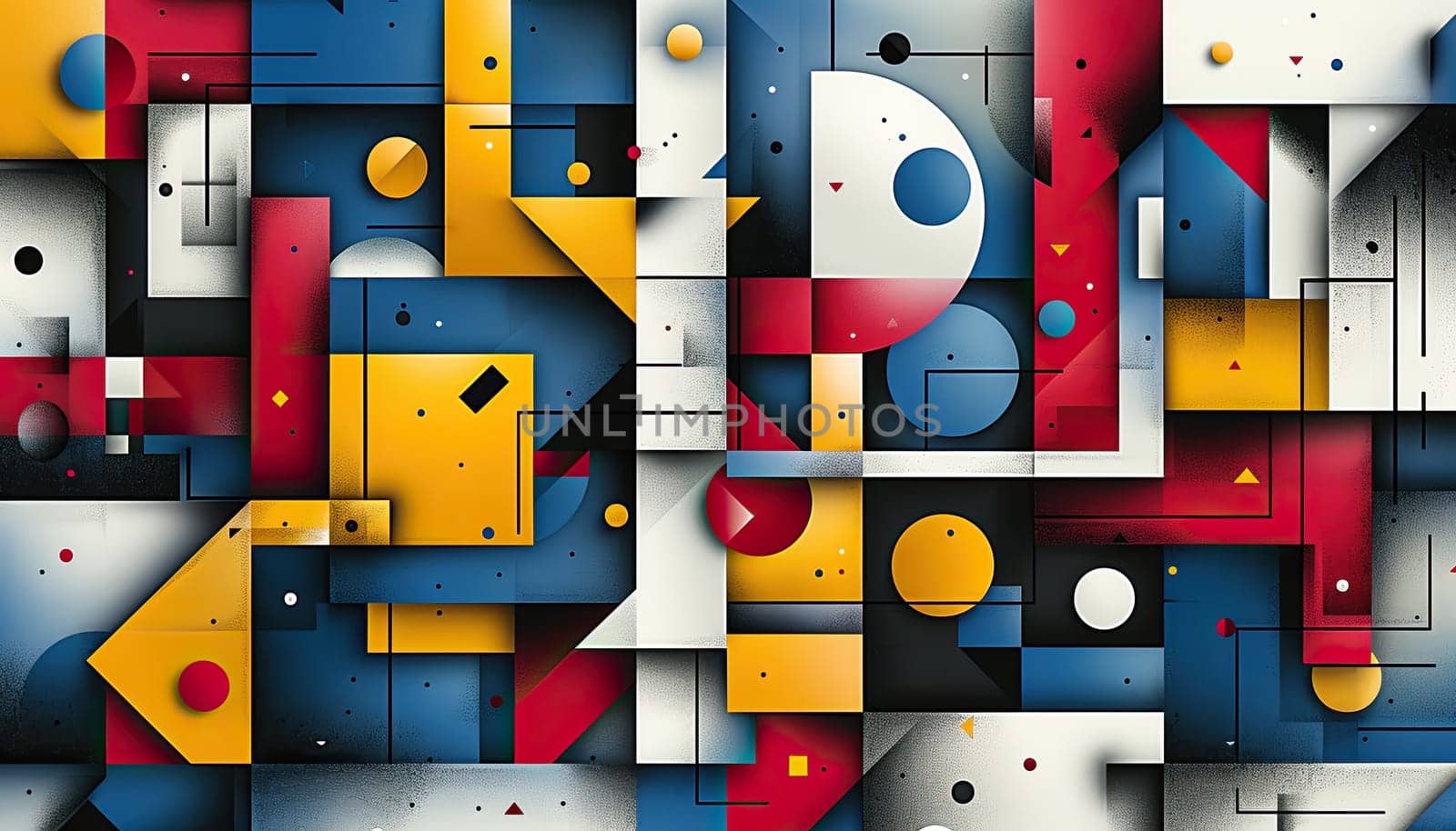 A colorful abstract painting with many different shapes and colors by AI generated image.