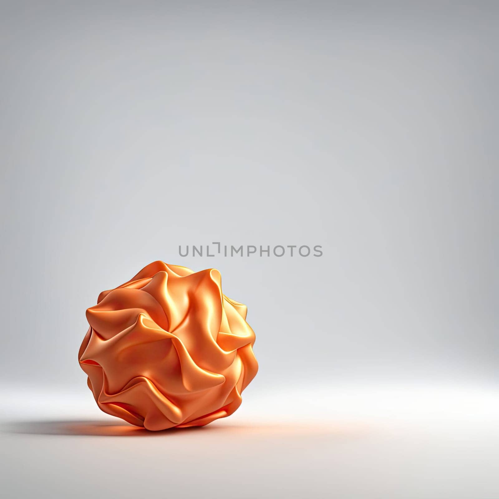 3D rendering of a minimalistic matte inflatable crumpled silicone ball or group of orange colored balls floating in the air on a transparent background . Abstraction isolated on transparent background