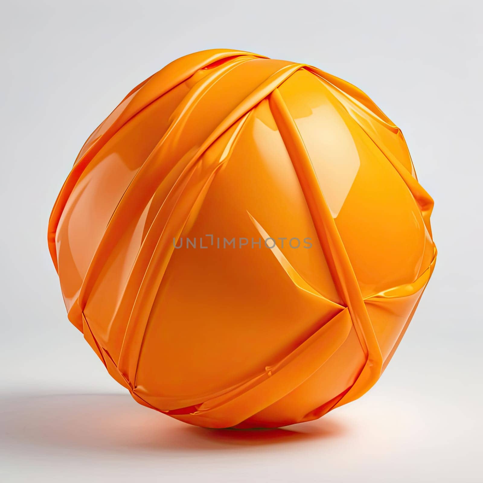 3D rendering of a minimalistic matte inflatable crumpled silicone ball or group of orange colored balls floating in the air on a transparent background . Abstraction isolated on transparent background