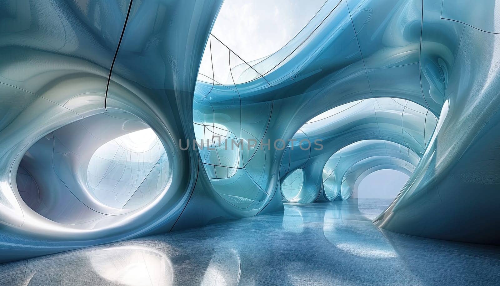 A large, open space with blue walls and a blue ceiling by AI generated image by wichayada