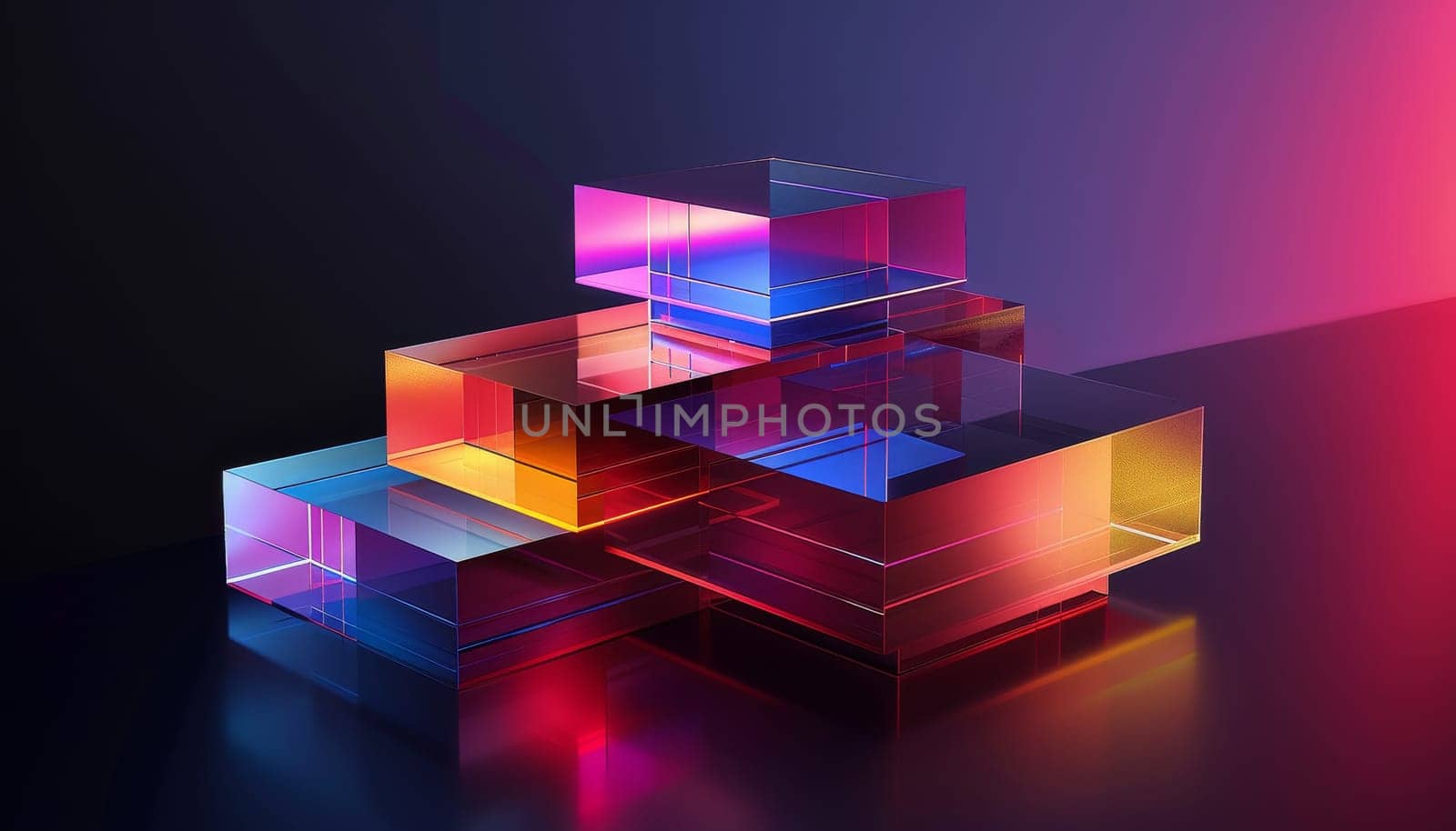 A stack of colorful cubes made of clear plastic by AI generated image.