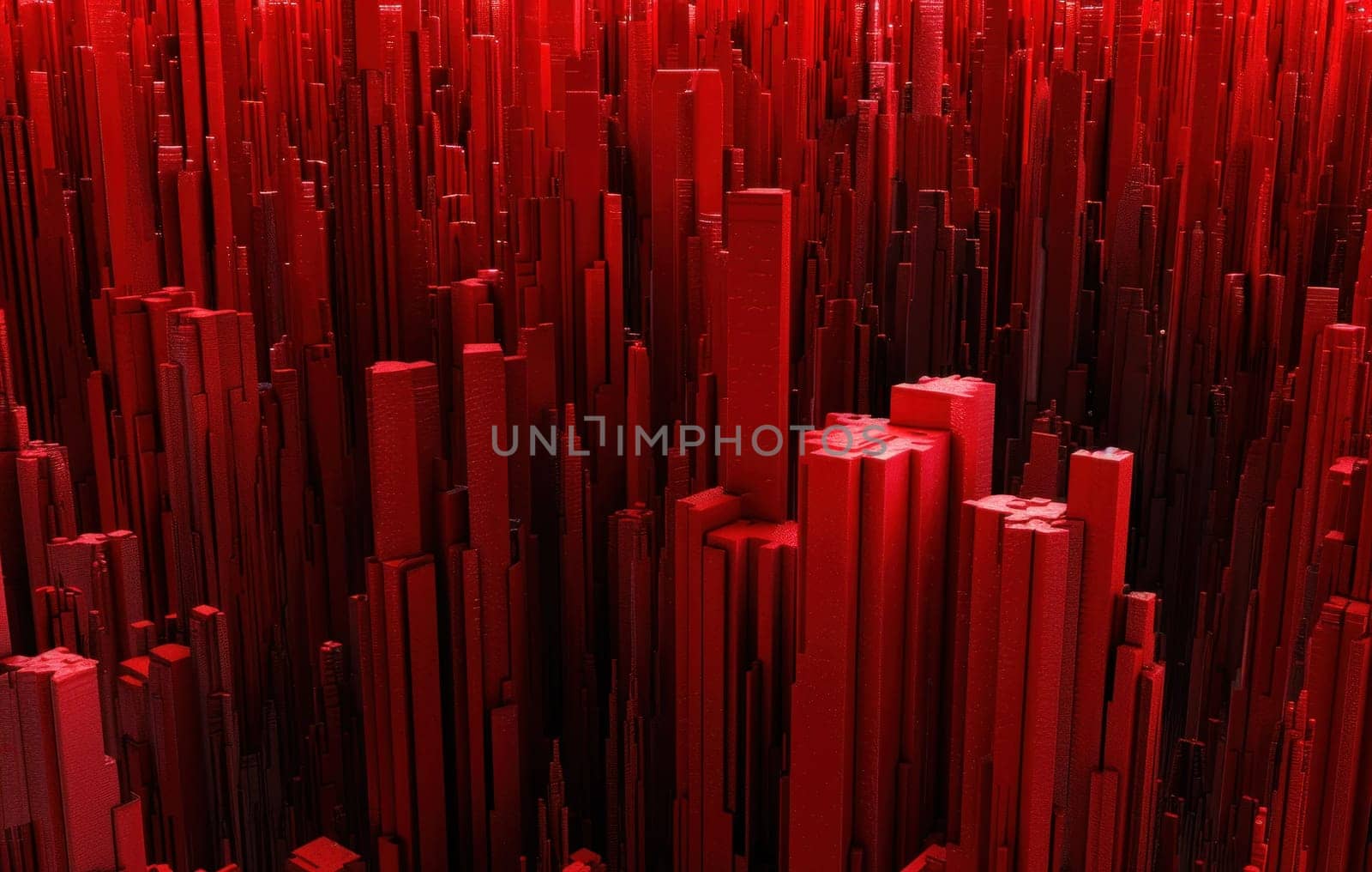 Vibrant red cityscape with impressive skyscrapers in the heart of the urban jungle