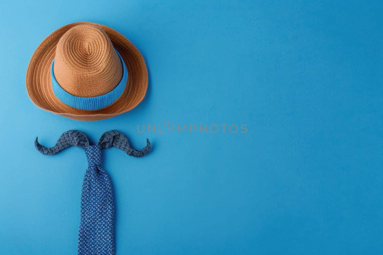 Fashionable gentlemen's accessories on a stylish blue background with copy space for text