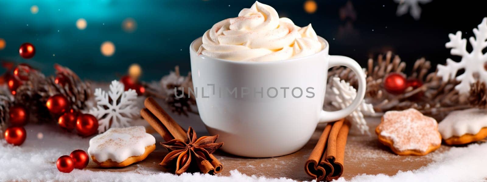 Christmas cup of cocoa with marshmallows. Generative AI, drink.