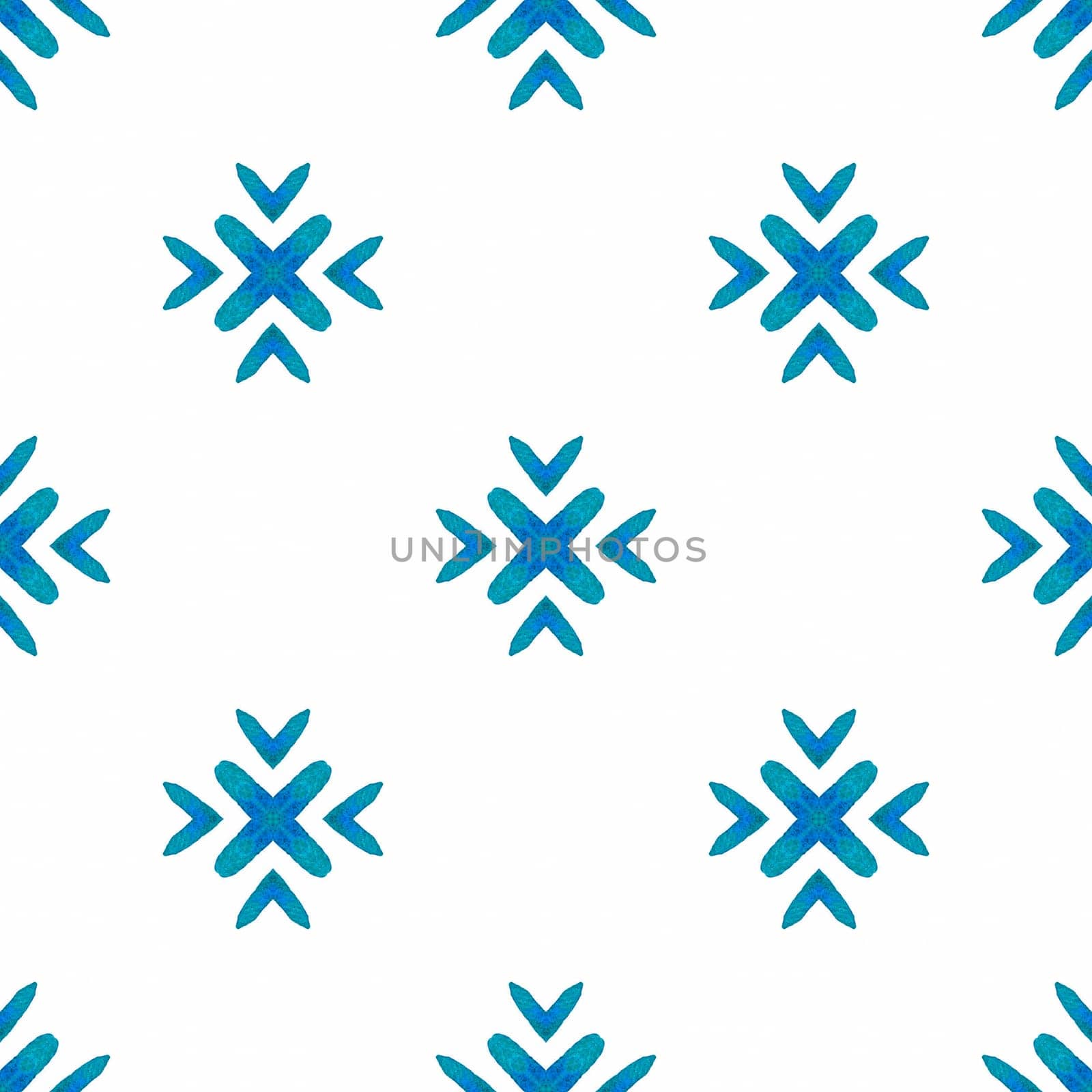 Ikat repeating swimwear design. Blue wondrous boho chic summer design. Textile ready valuable print, swimwear fabric, wallpaper, wrapping. Watercolor ikat repeating tile border.