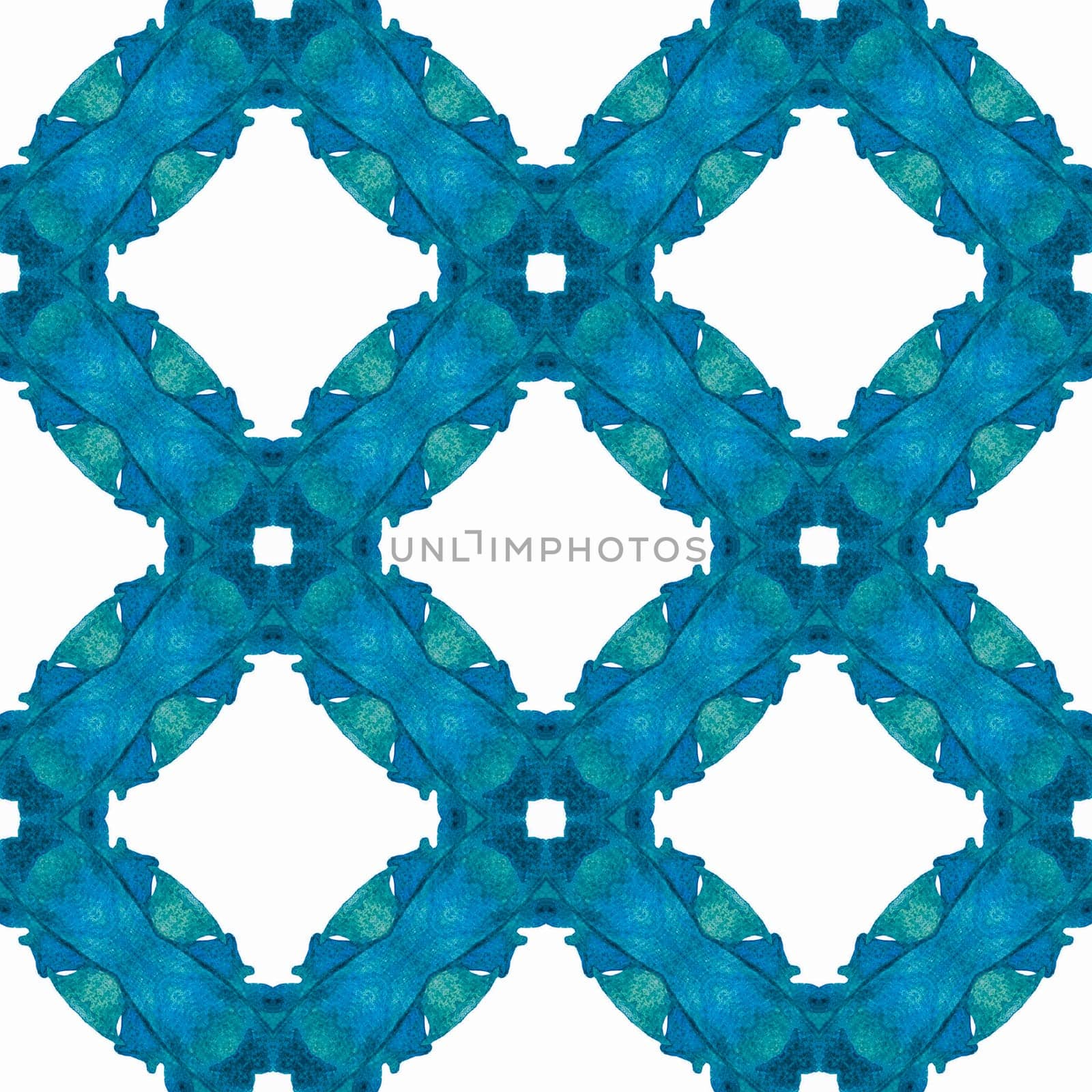 Tiled watercolor background. Blue overwhelming boho chic summer design. Hand painted tiled watercolor border. Textile ready superb print, swimwear fabric, wallpaper, wrapping.