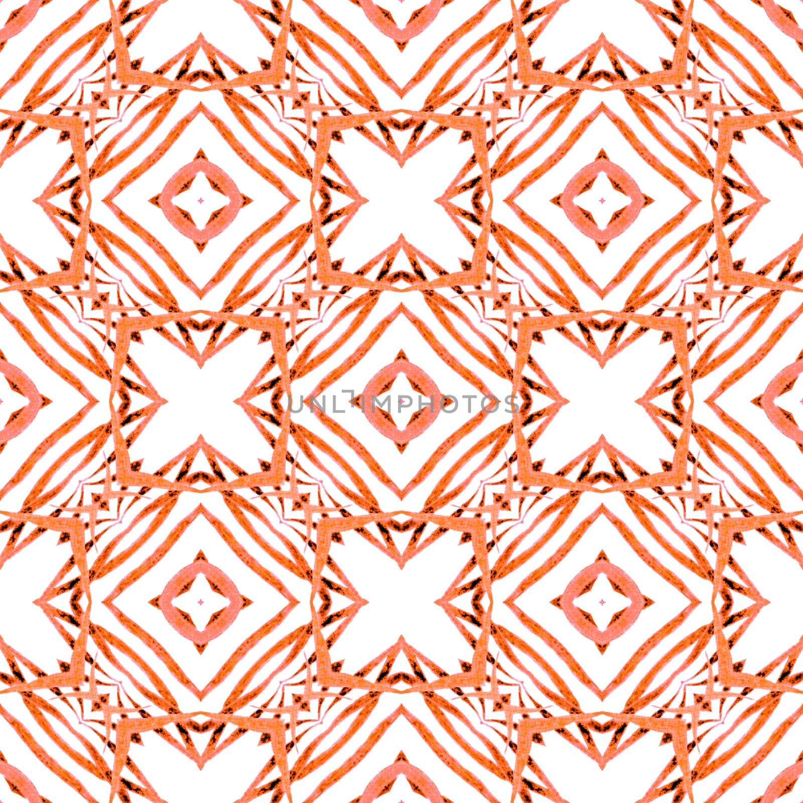 Textile ready remarkable print, swimwear fabric, wallpaper, wrapping. Orange grand boho chic summer design. Oriental arabesque hand drawn border. Arabesque hand drawn design.