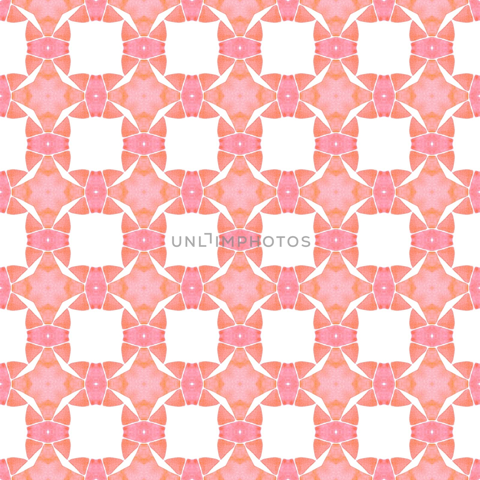 Watercolor ikat repeating tile border. Orange original boho chic summer design. Ikat repeating swimwear design. Textile ready stunning print, swimwear fabric, wallpaper, wrapping.