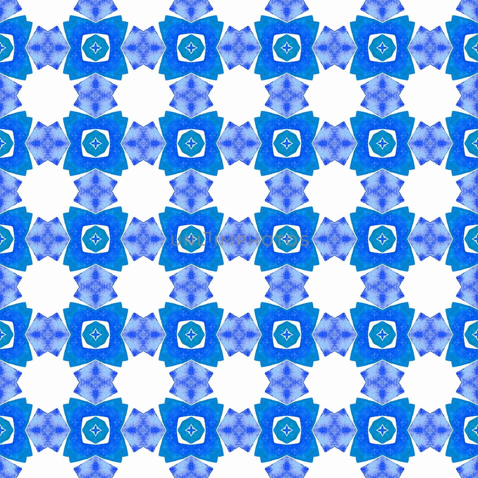 Textile ready fair print, swimwear fabric, wallpaper, wrapping. Blue fabulous boho chic summer design. Green geometric chevron watercolor border. Chevron watercolor pattern.