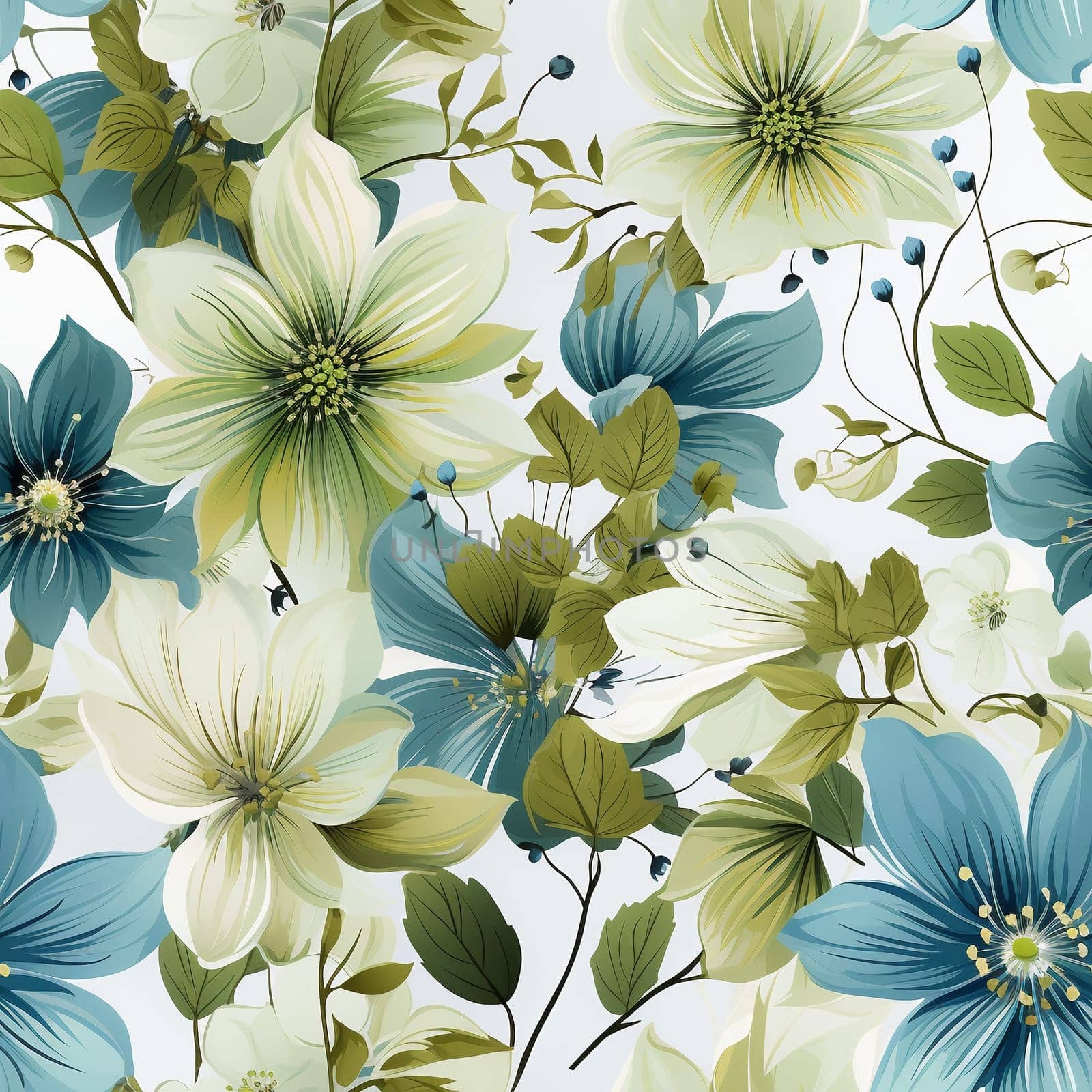 Seamless pattern tile background flowers and floral leaves plants. High quality photo