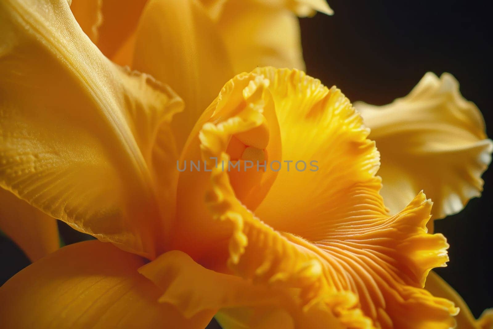 Close up of yellow orchid with bright sun in black background, beauty of nature and travel inspiration