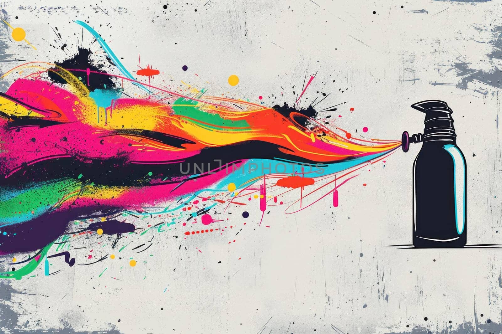 Colorful spray paint can with paint splatters on grunge background artistic collection for creativity and design inspiration