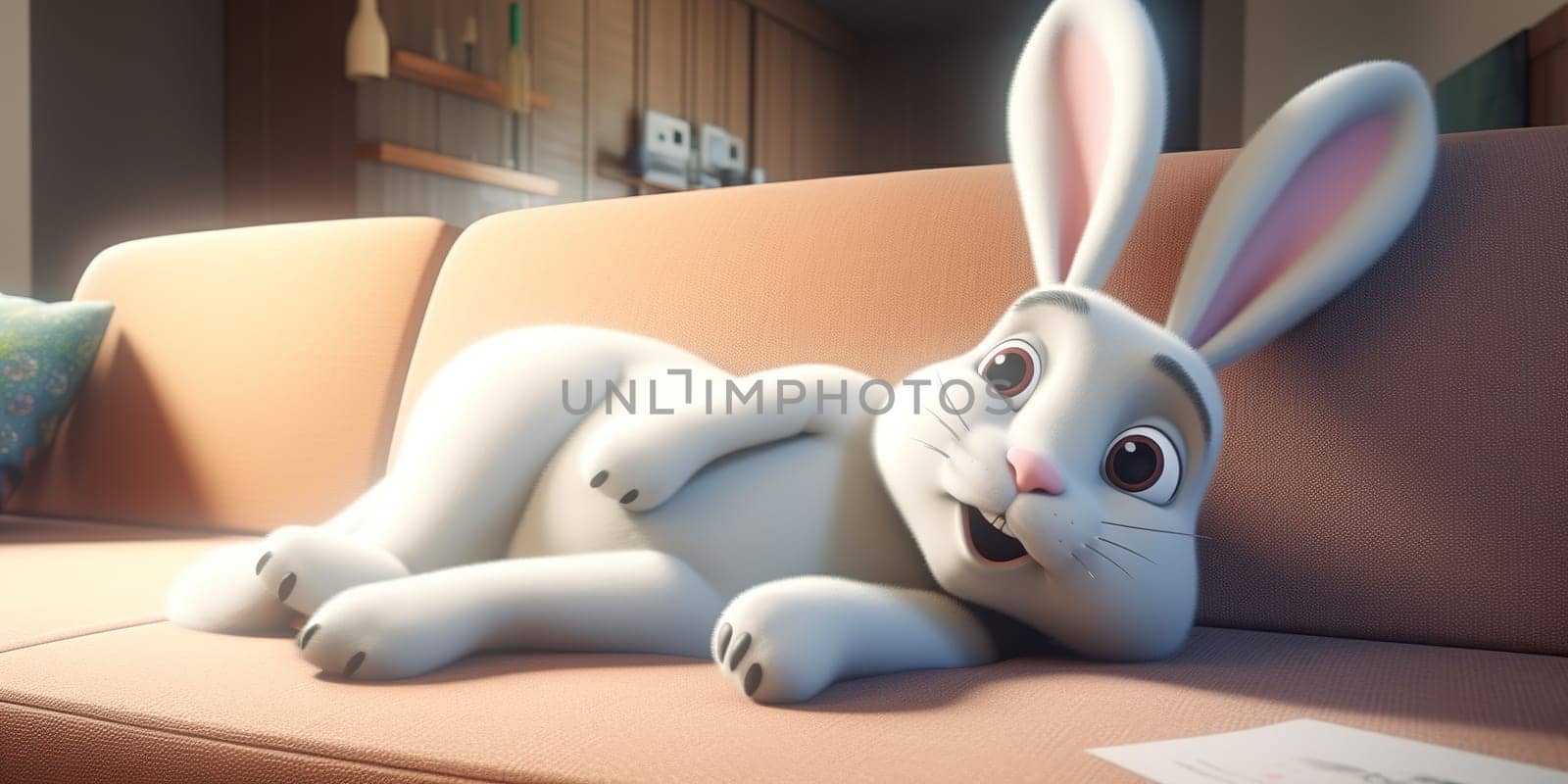 Cartoon Bunny Illustration Lying On A Sofa