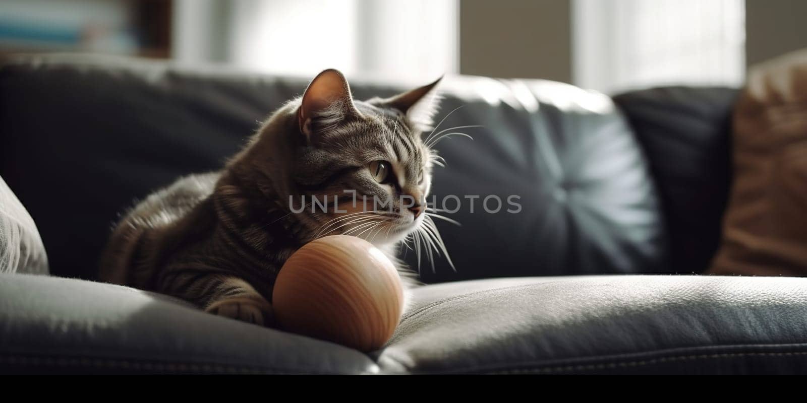 Cat Amusing Itself With A Ball Of Yarn On A Couch