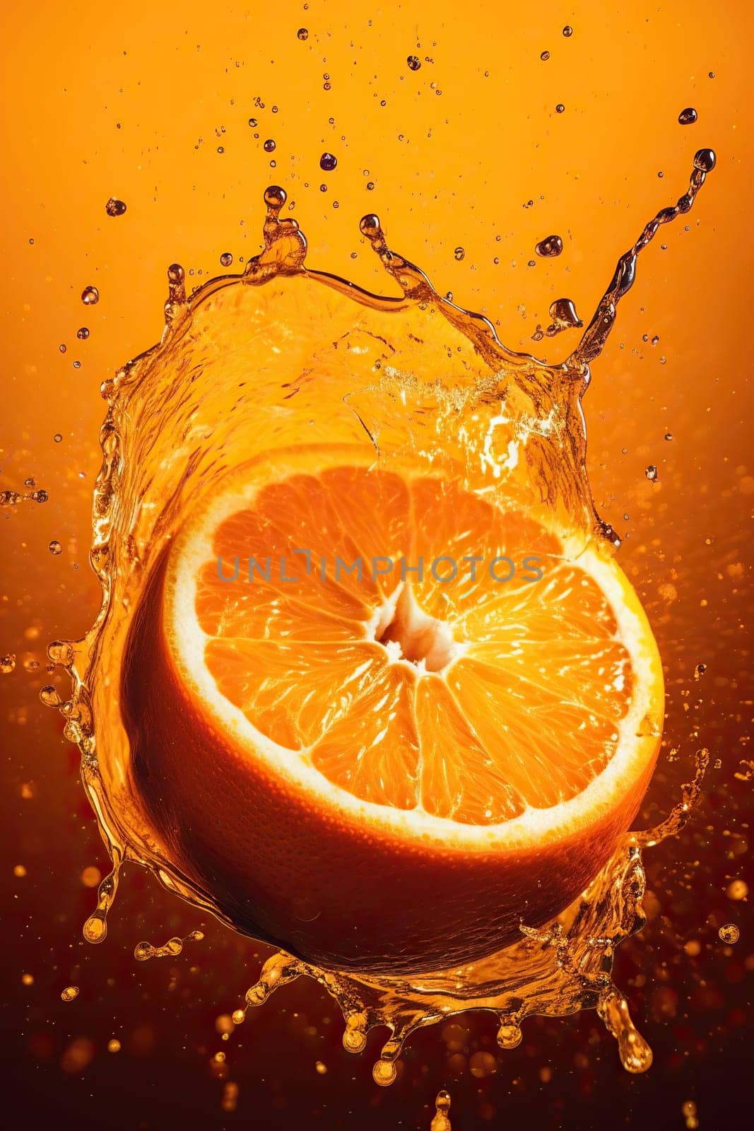 Juicy Orange Splashes And Juice Drops In Flight by tan4ikk1