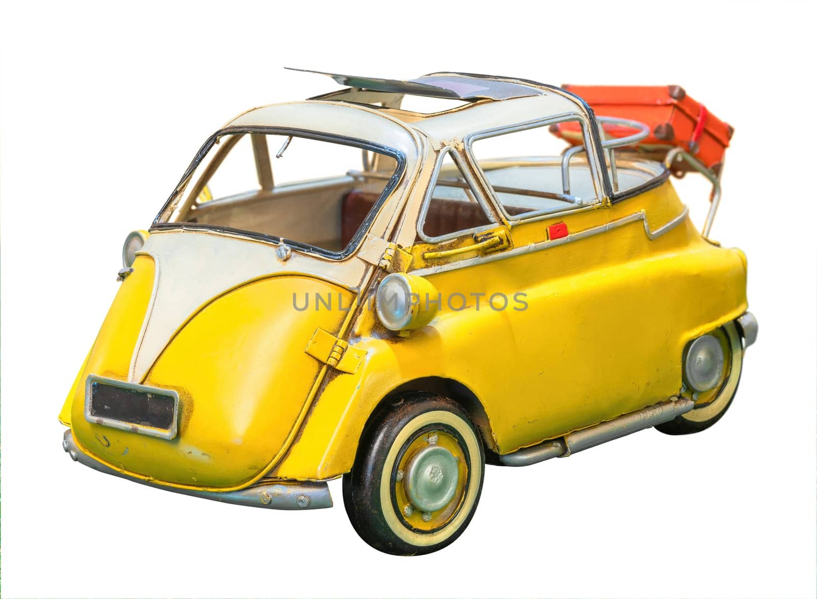 Isolated vintage replica of a retro microcar on a white background. by kuremo