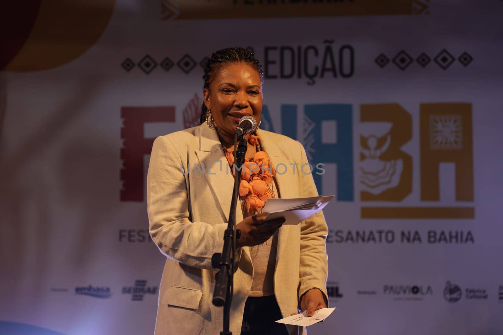 salvador, bahia, brazil - may 17, 2024: Margareth Menezes, Minister of Culture of Brazil in the Lula government. seen during an event in the city of Salvador.