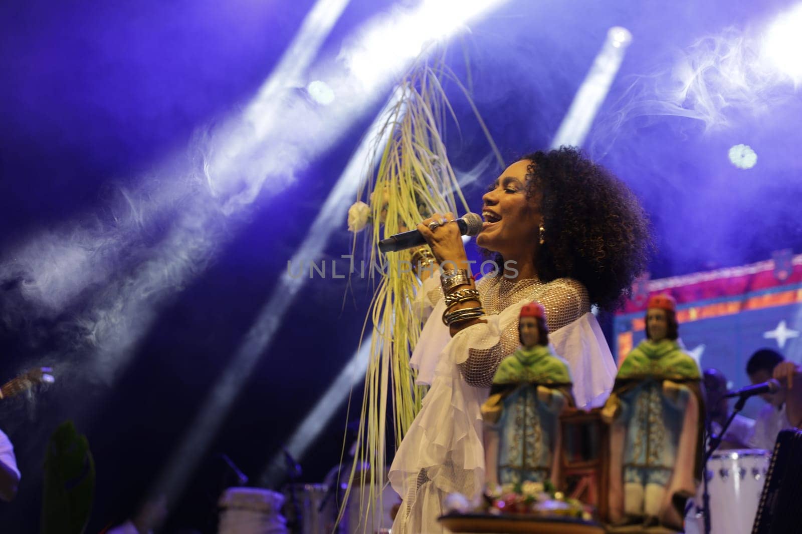 salvador, bahia, brazil - may 17, 2024: singer Mariene de Castro is seen during a performance in the city of Salvador.