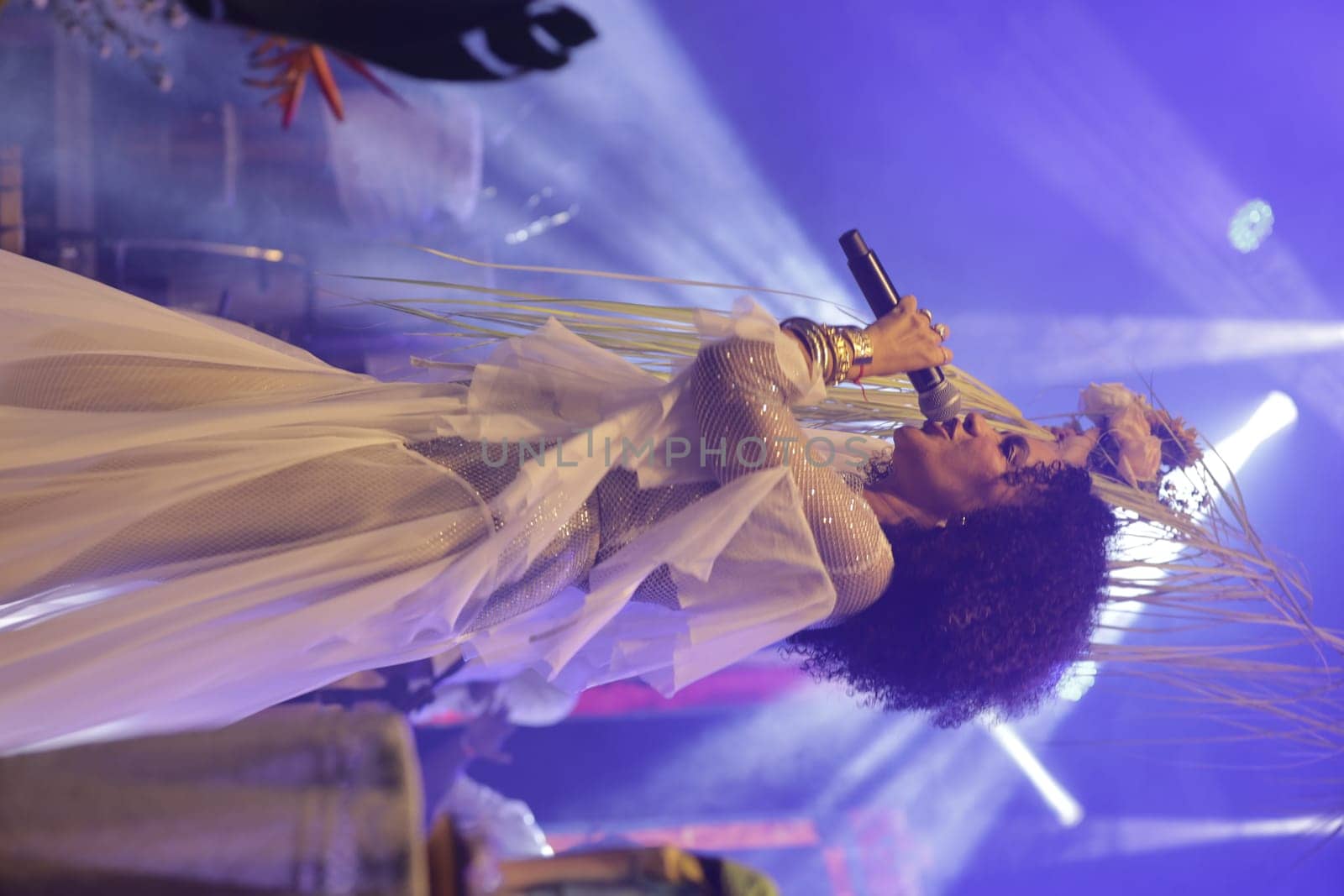 salvador, bahia, brazil - may 17, 2024: singer Mariene de Castro is seen during a performance in the city of Salvador.