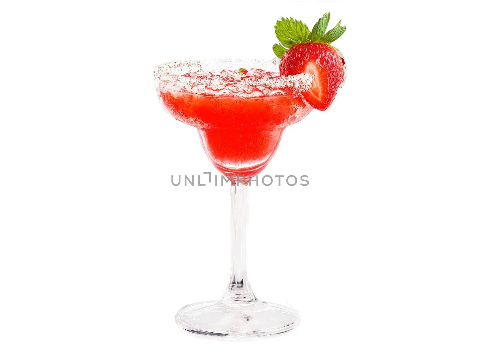 Strawberry soda in a margarita glass strawberries and mint around vibrant red splash lively and. Drink isolated on transparent background.