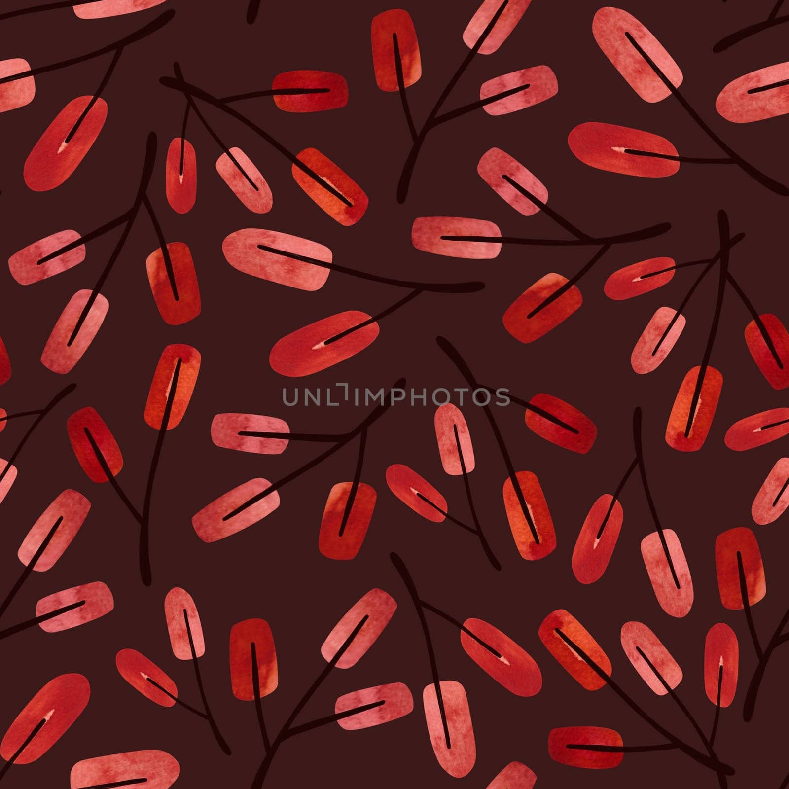 Watercolor seamless pattern with twigs and autumn leaves. Pattern for seasonal wrapping paper, fabric, textile